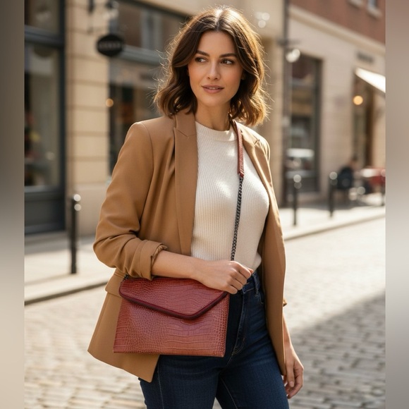 Henry Bendel Handbags - Henry Bendel Chic Red Crocodile-Embossed Wristlet 1990’s style